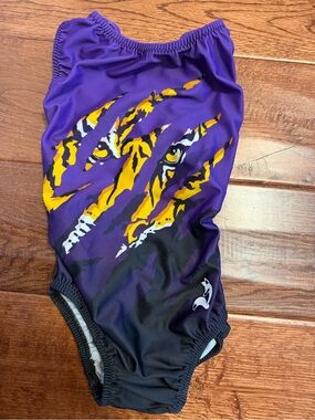 LSU Girls' Purple & Black Leotard  with Yellow Tiger Claw Graphic